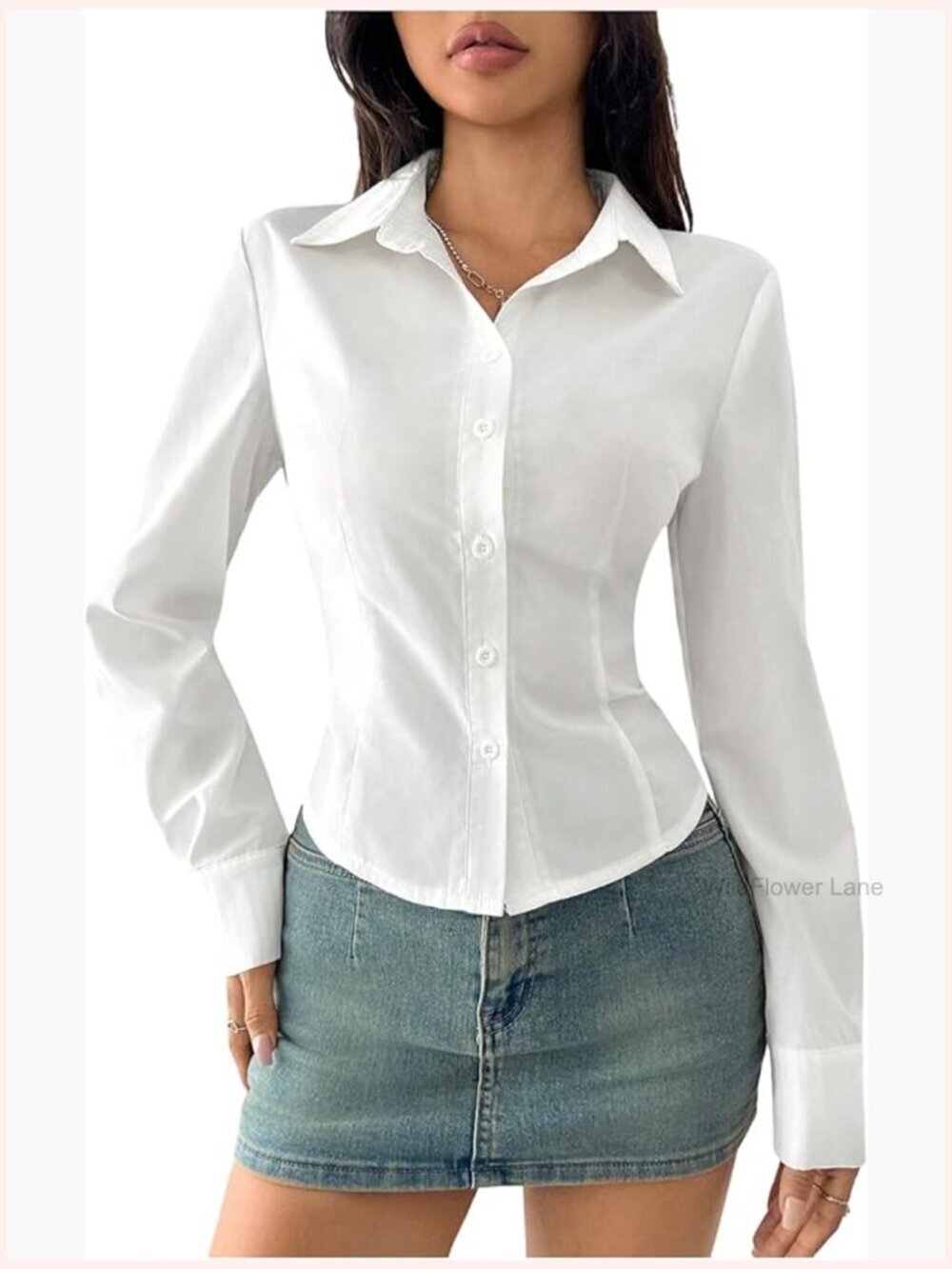 Button Down Blouse, Work Tops, Long Sleeve, Collared, Soft, Solid